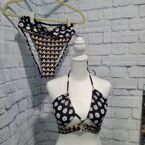 Cupshe women's bikini size medium pink black and white floral geometric print